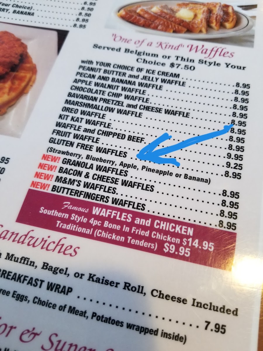 The only specifically gluten free item on the menu, WAFFLES!