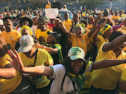 ANC eThekwini Region members protest outside the party’s provincial offices in Durban on Monday.