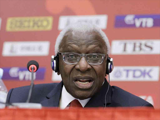 President of International Association of Athletics Federations (IAAF) Lamine Diack answers a question at a news conference in Beijing, China in this August 20, 2015 file picture.REUTERS/Jason Lee/files