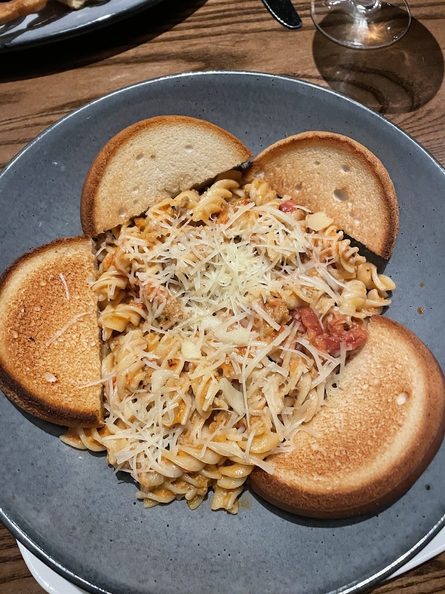 Gf pasta with garlic bread!