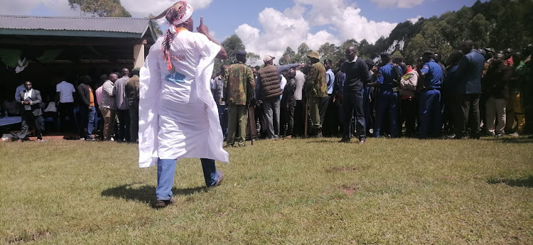 A suspected goon shouting down down leaders during the church fundraiser in Bomachoge Borabu in Kisii, May 5, 2024.