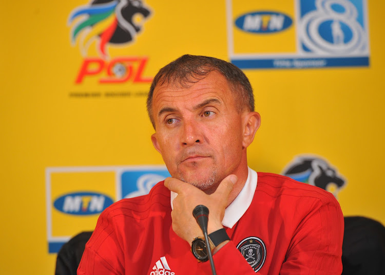 Orlando Pirates' coach Milutin Sredojevic speaks to the media ahead of their MTN8 quarterfinal match against SuperSport United on August 9 2018 at PSL Offices in Parktown, Johannesburg.