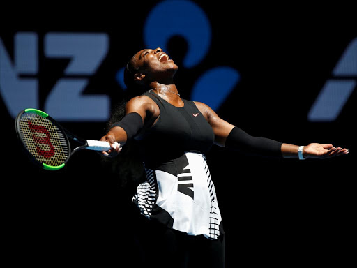 Serena Williams reacts during her Women's singles quarter-final match against Britain's Johanna Konta, Melbourne Park, Australia, January 25, 2017. /REUTERS