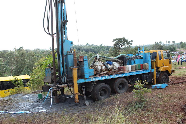 A borehole drilling machine at Mbogo-ini Primary School in Kigumo constituency, Murang'a county, on March 22, 2023.