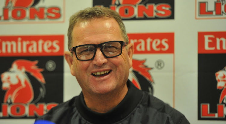 The Emirates Lions head coach Swys de Bruin smiles during a press conference on 15 February 2018 at Ellis Park.