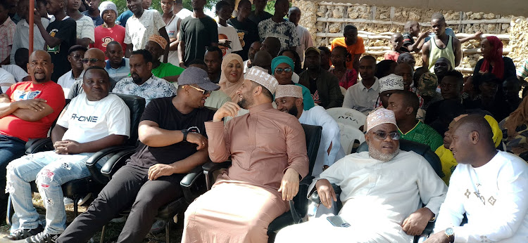 Politicians Ali Mbogo, Sylvester Kai, Hassan Omar, Aharub Khatri, Mohamed Faki and Ali Kitaka in Junda on Saturday.