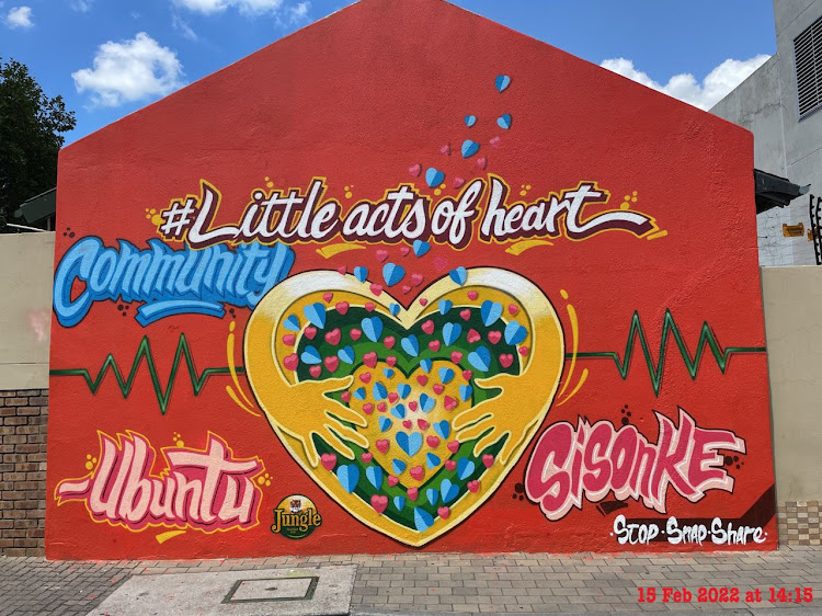 One of two murals in Johannesburg painted by local street artists for the Jungle Oats #LittleActsofHeart campaign.