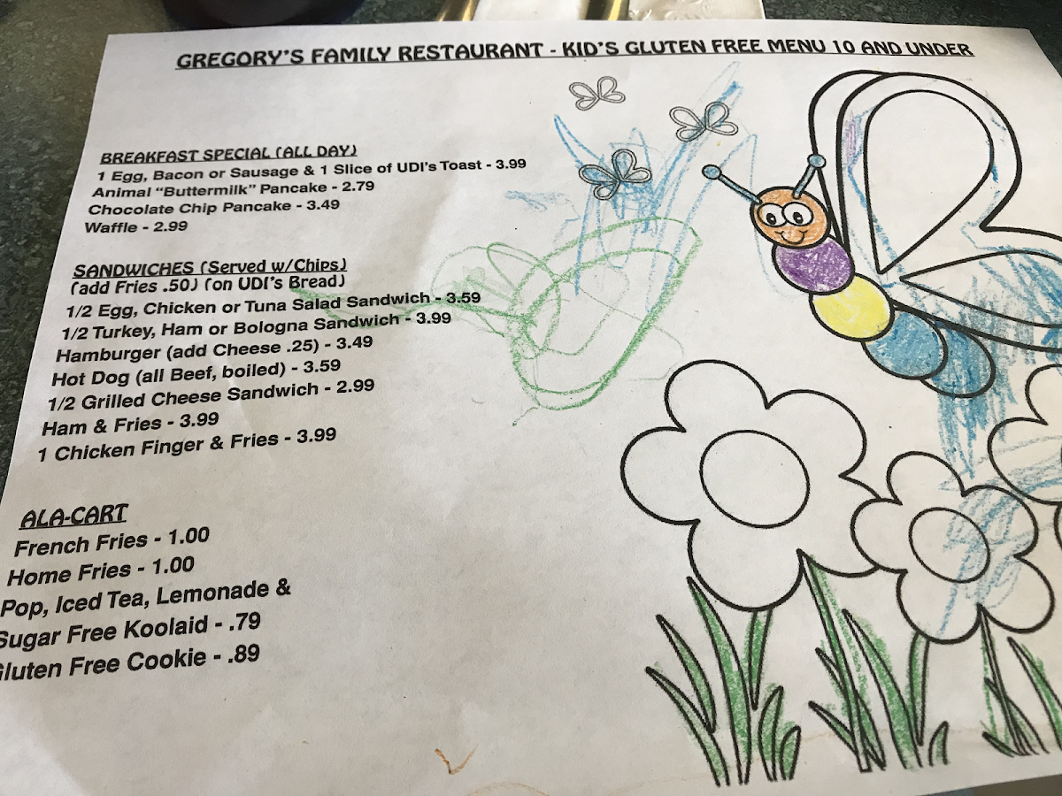 Gluten-free kids menu