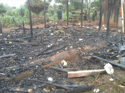 The charred remains of a couple's house razed by lightning in Keiyo South on Saturday, April 22, 2017. /STEPHEN RUTTO