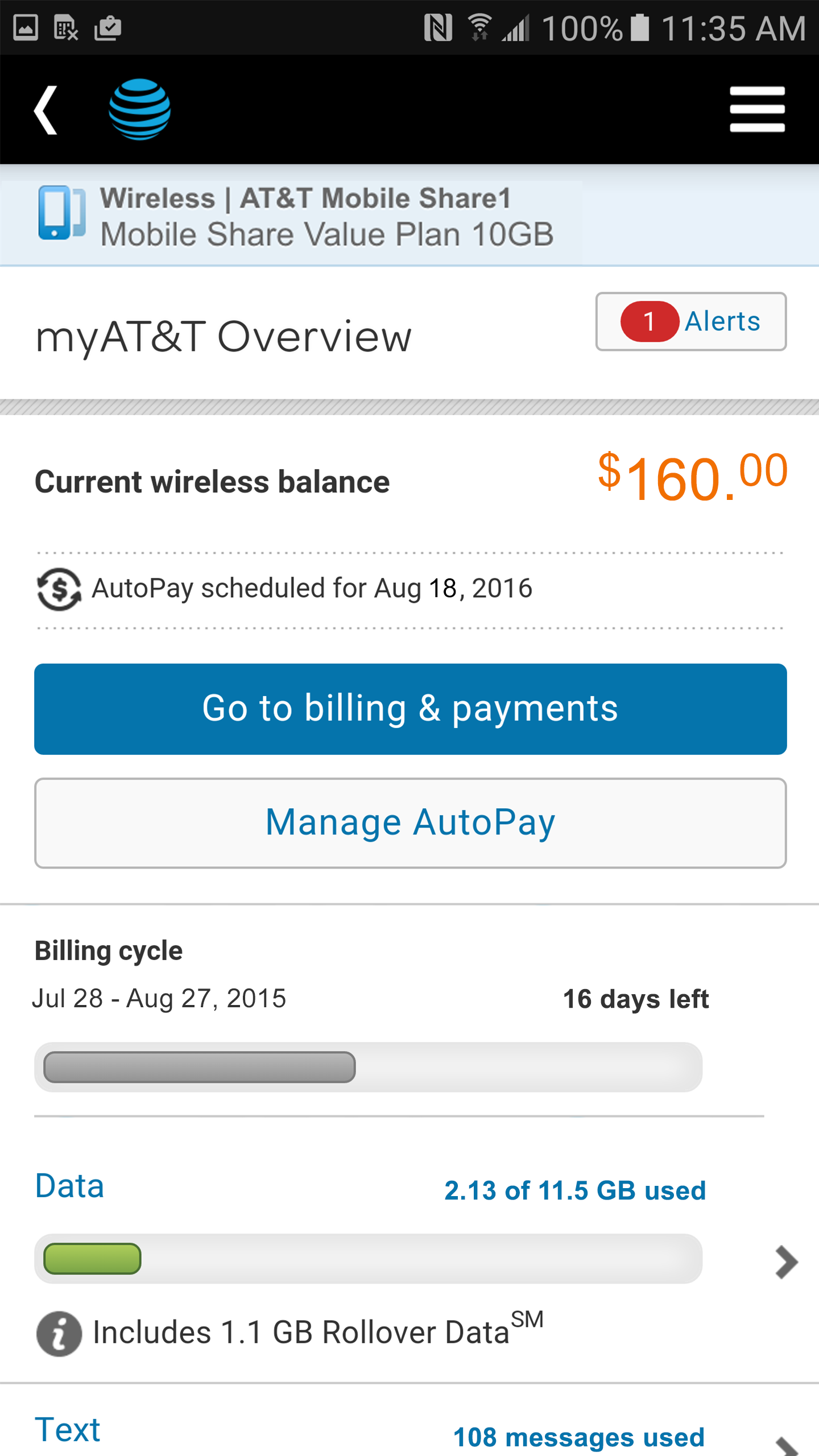 Android application myAT&T screenshort