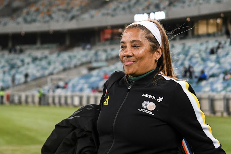 Banyana Banyana coach Desiree Ellis during a friendly between South Africa and Brazil at Moses Mabhida Stadium in Durban on September 5 2022.