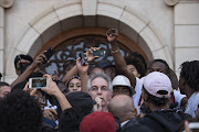 Max Price talks to students who want an explanation about the court interdict UCT brought against protesting students on Monday. Students protested for a fourth consecutive day on UCT’s campuses, finally marching to Jammie Plaza where student leaders addressed a large crowd before allowing vice-chancellor Dr Max Price to talk.