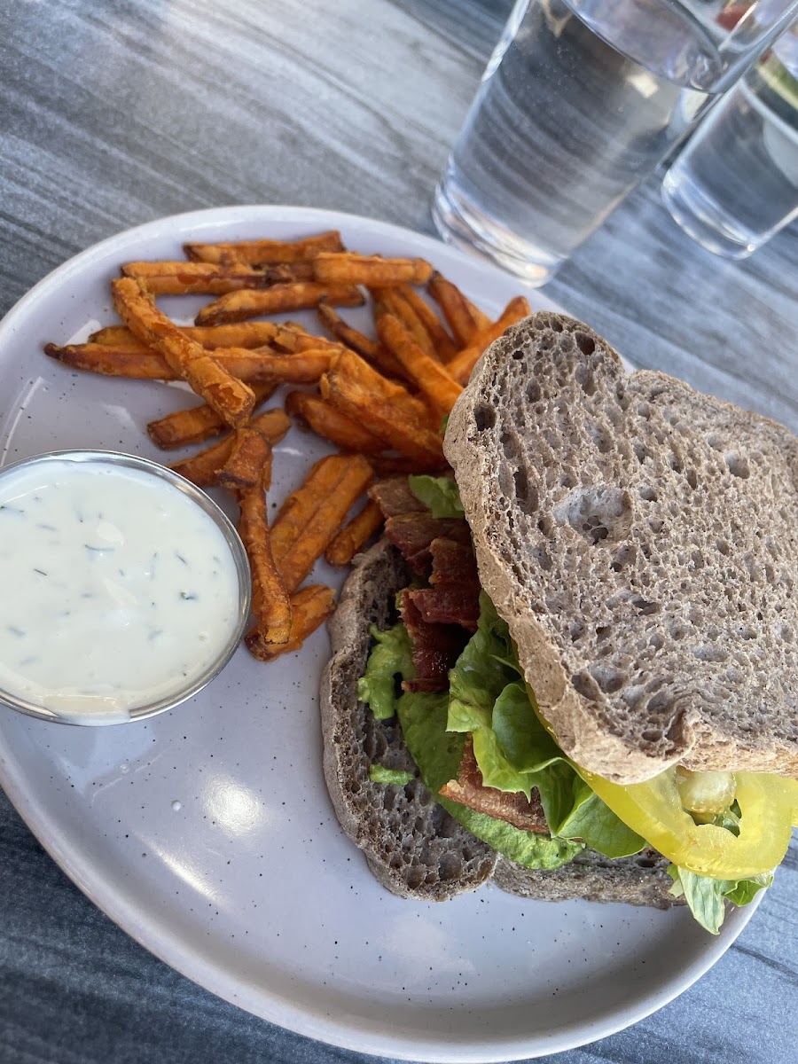 BLT Sandwich on GF bread with sweet potato fries