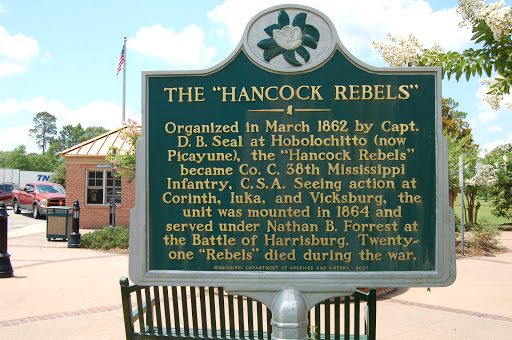 Organized in March 1862 by Capt. D.B. Seal at Hobolochitto (now Picayune), the "Hancock Rebels" became Co. C, 38th Mississippi Infantry, C.S.A. Seeing action at Corinth, Iuka, and Vicksburg, the...