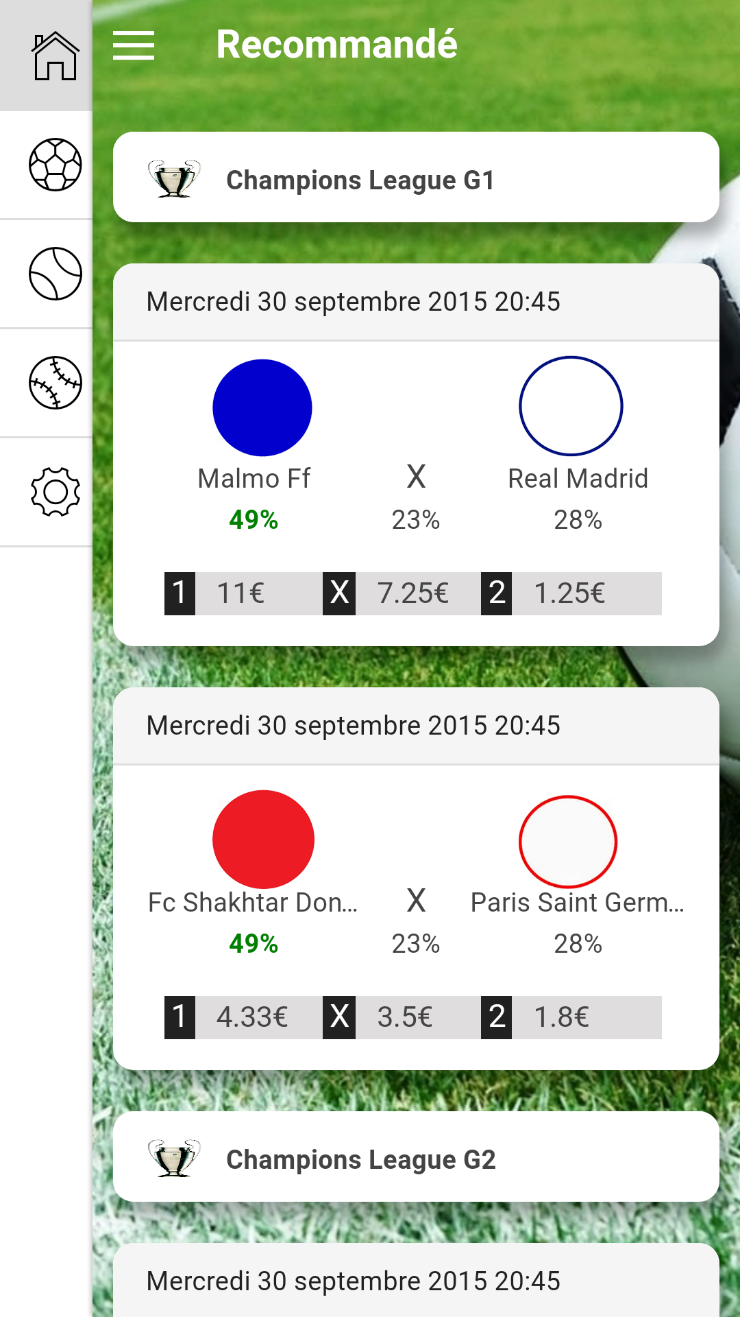 Android application Sport Prediction screenshort