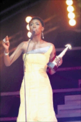 ARTIST OF THE MOMENT: Lira took the Best DVD and Best Female album of the year awards. Pic. Veli Nhlapo. 18/04/2010. © Sowetan. 20100418VNH Lira female artist of the Year. Live in Concent at the Sama awards in Sun City Superbowl on Saturday night.PHOTO:VELI NHLAPO.