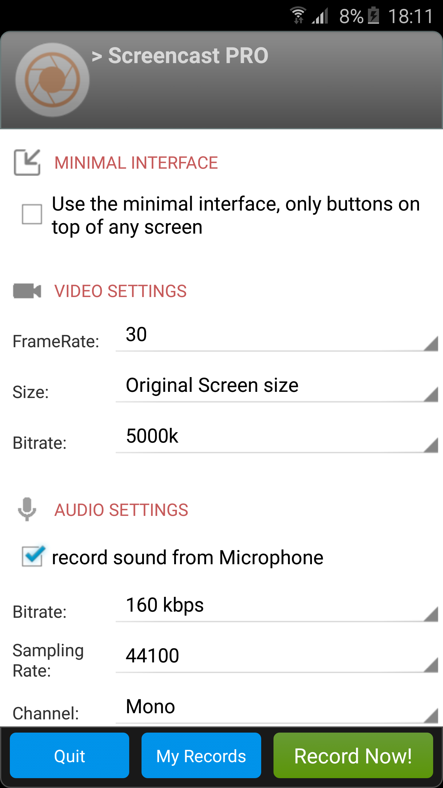 Android application Screencast PRO screenshort