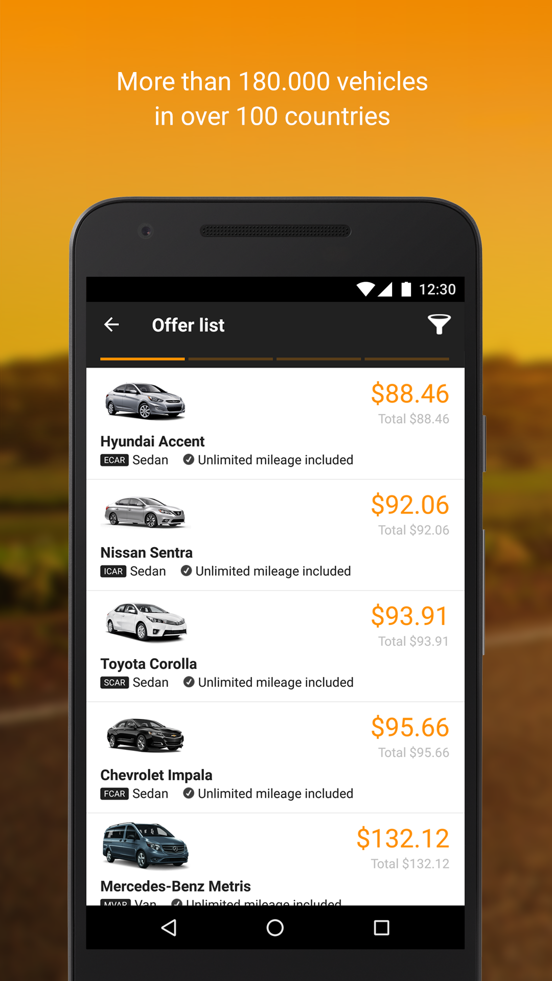 Android application SIXT rent. share. ride. plus. screenshort