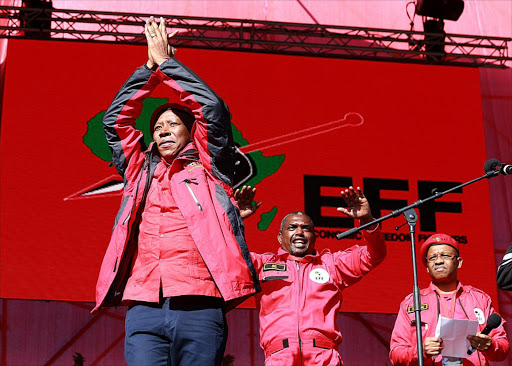 july 29, 2017. EFF deputy Flyod Shivambu, EFF leader Julius Malema, EFF national chairperson Dali Mpofu and EFF secretary general Godrich Gardee at the EFF 4th annivesary celebration in Curris Fountain. Picture: THULI DLAMINI