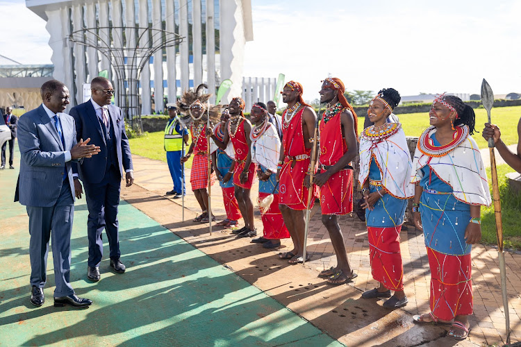 President William Ruto arrives at Uhuru Gardens, Nairobi for the opening of Connected Africa Summit 2024 on April 22, 2024.