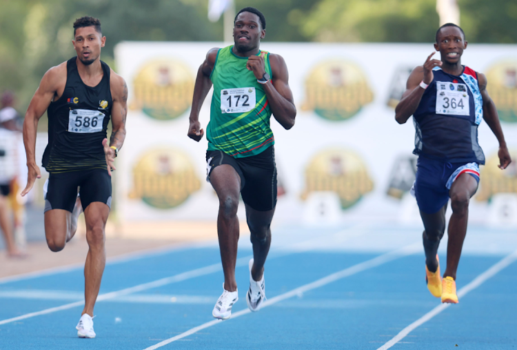 Benjamin Richardson, middle, in action in the 200m against Wayde van Niekerk, left, and Sinesipho Dambile, who ended third.