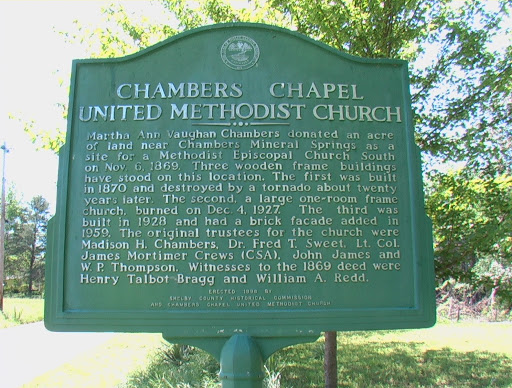 Martha Ann Vaughan Chambers donated an acre of land near Chambers Mineral Springs as a site for a Methodist Episcopal Church South on Nov. 6, 1869. Three wooden frame buildings have stood on this...