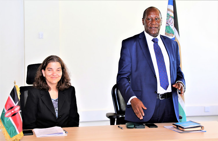 Dr Jennifer Galbraith and Kitui Governor Julius Malombe on Thursday