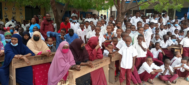 Parents and teachers of AP Goodwish Mixed Day Primary School in Garissa.