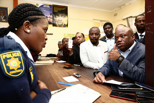 MEC for Economic Development and Tourism in KwaZulu-Natal, Sihle Zikalala open cases of tax evation, operating a business illegally and crimen injuria at Mbazwana police staion, against racist gusest house owner Andre Slade. Picture: THULI DLAMINI