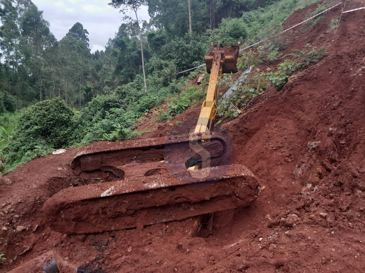 The excavator that overturned killing the operator at Karera village in Gatundu South on May 9, 2024