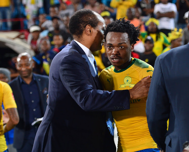 Mamelodi Sundowns' president and owner Patrice Motsepe with star forward Percy Tau