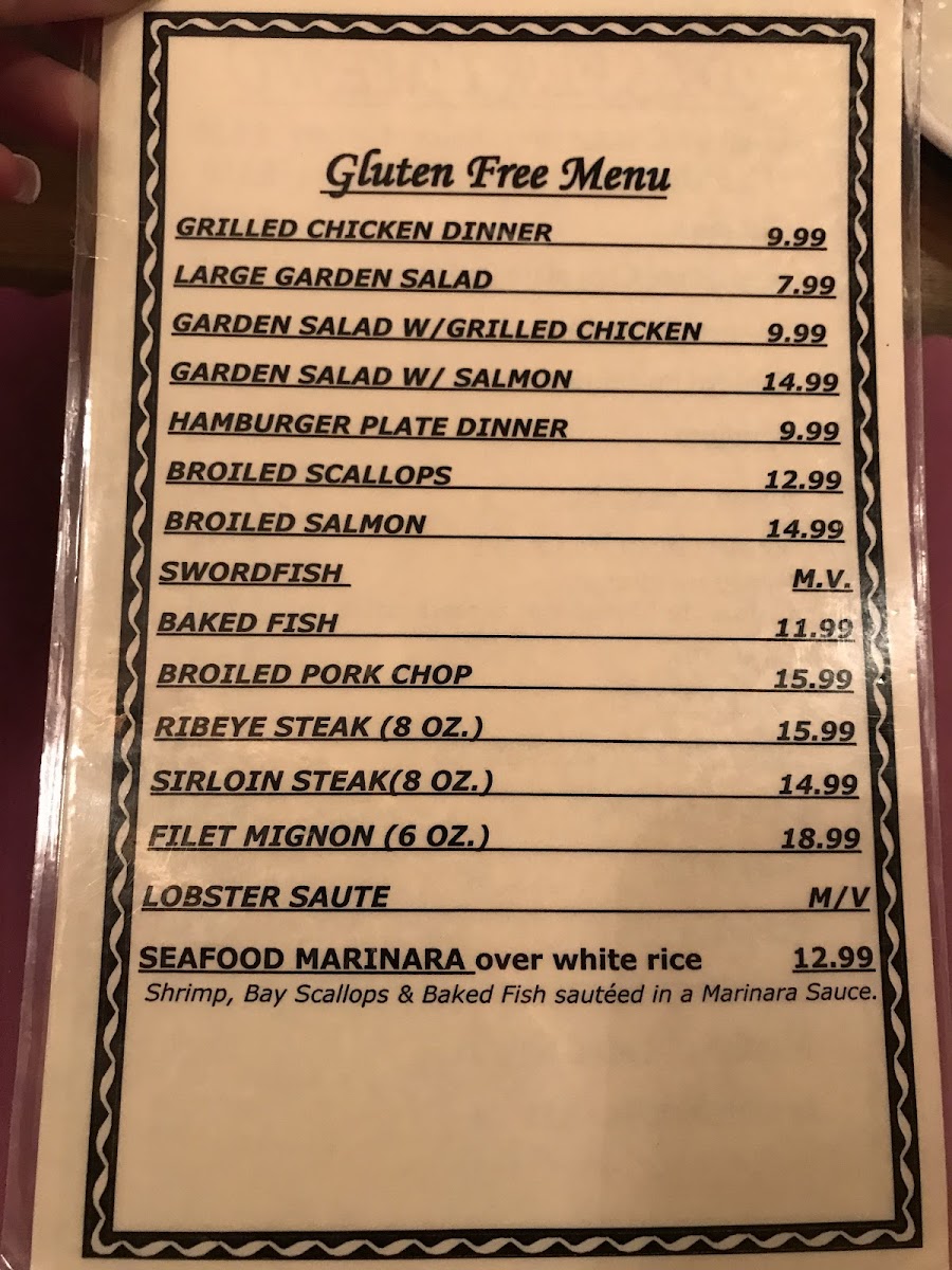 The menu options