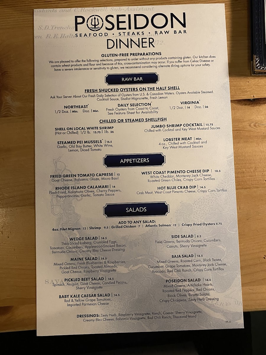 Poseidon gluten-free menu