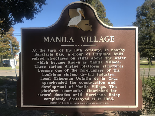 At the turn of the 19th century, in nearby Barataria Bay, a group of Filipinos built raised structures on stilts above the water which became known as Manila Village. These shrimp drying platform...