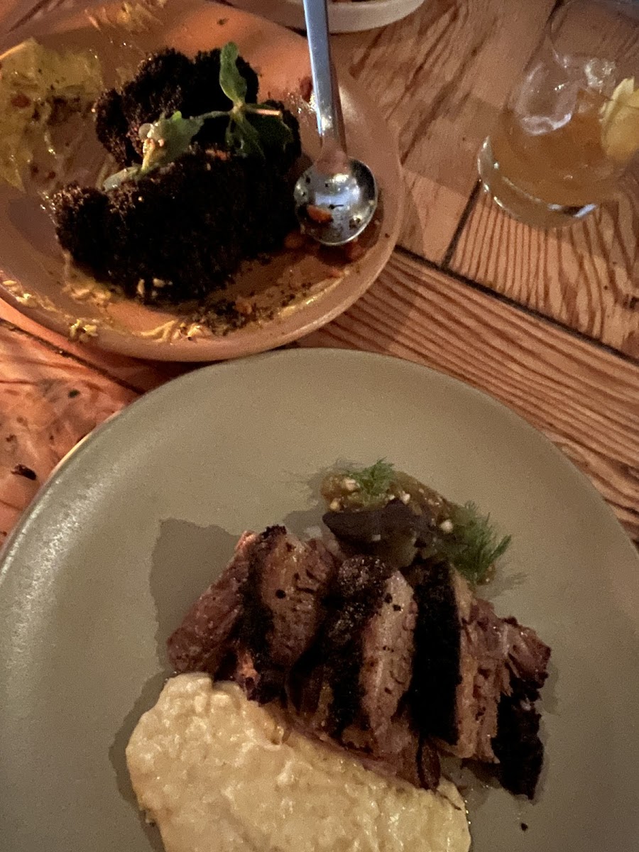 Roasted broccoli, brisket and polenta