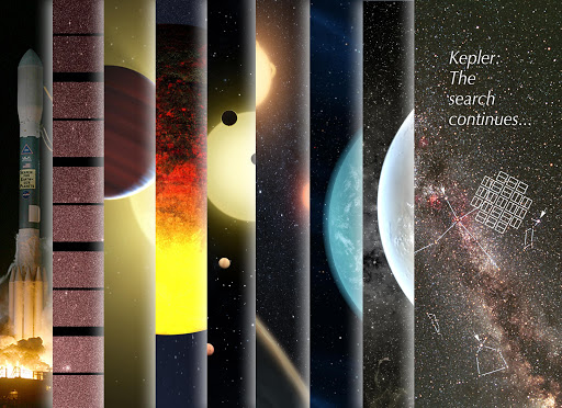 A timeline of Kepler discoveries with artist concept images.
