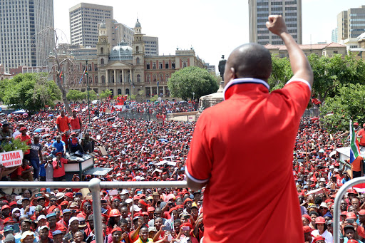 Economic Freedom Fighters leader Julius Malema addresses his party supporters during a speech on State Capture. File photo.