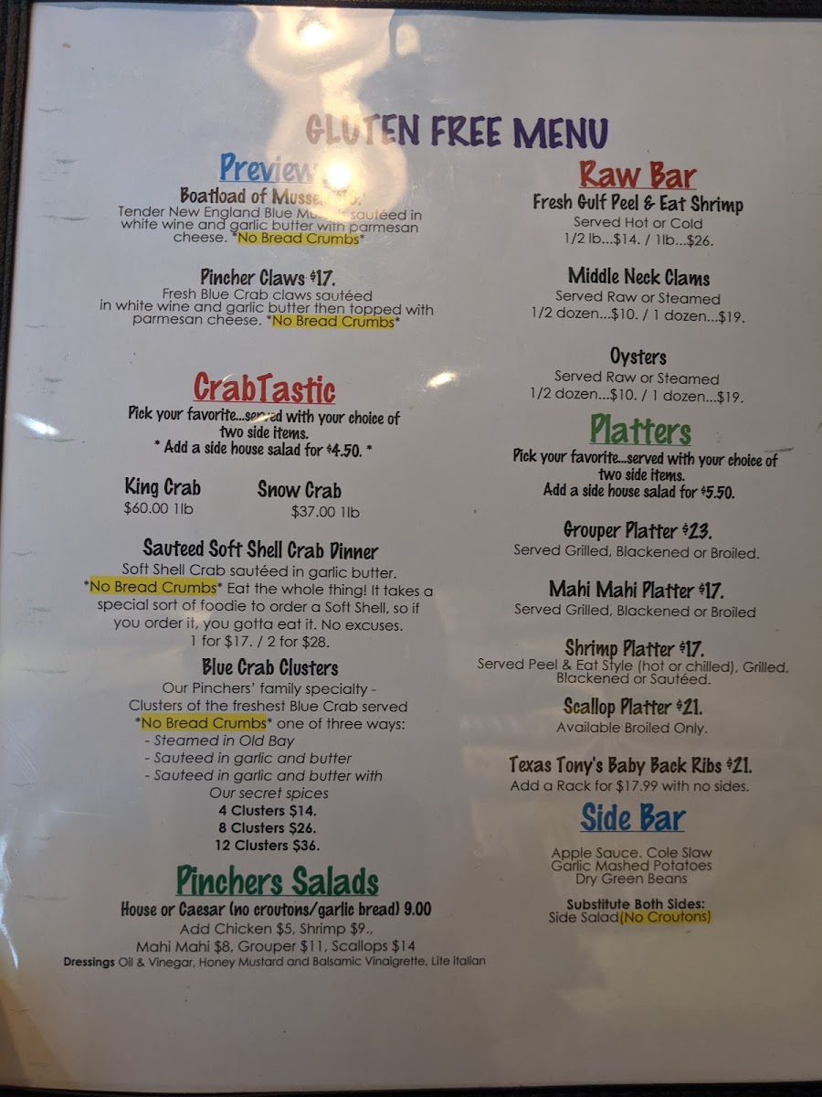 Gluten Free Menu