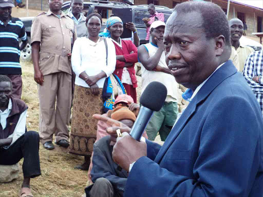 Baringo Governor Benjamin Cheboi addresses residents as he inspected projects in Baringo South subcounty on Tuesday /JOSEPH KANGOGO