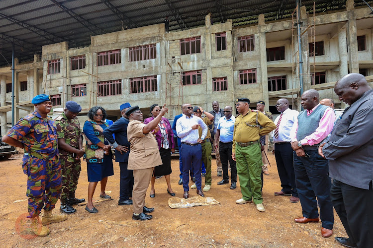 Interior PS Raymond Omollo during his inspection tour of Matulo airstrip and Masinde Muliro stadium in Bungoma county on May 2, 2024.