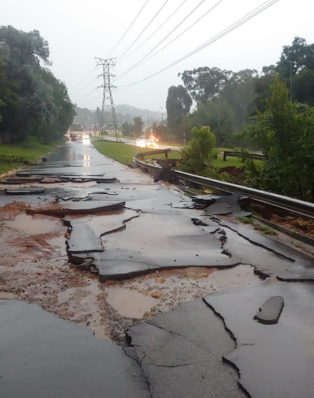 Tarmac washed away on Wilgerood Road in Roodepoort.