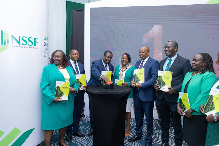 Prime Cabinet Secretary Musalia Mudabadi (third left) with Labour Cabinet Secretary among other NSSF officials during the launch of the Corporate Strategic plan for 2023-27 on May 7, 2024.