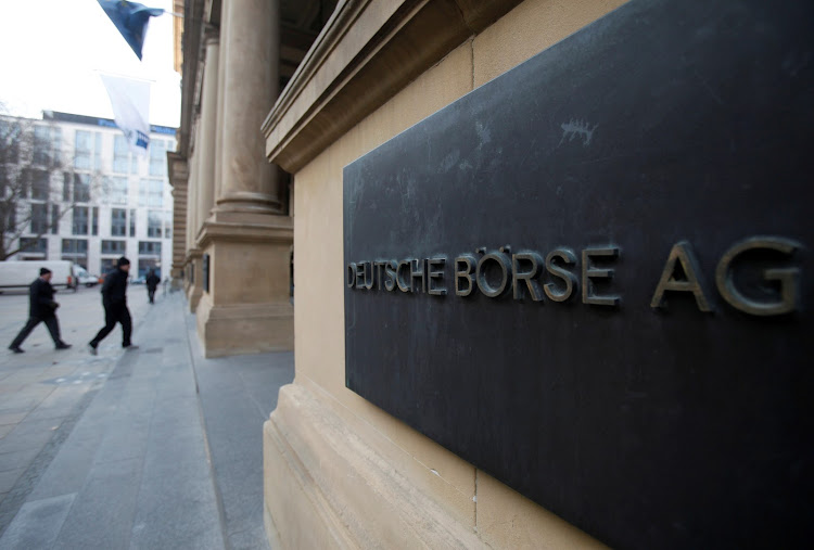Deutsche Boerse's sign at the entrance of the Frankfurt Stock Exchange. Picture: REUTERS/ALEX DOMANSKI