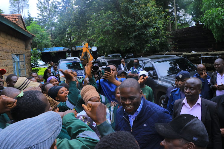 Nairobi Governor Johnson Sakaja interacts with residents of Kibera on April 29, 2024.
