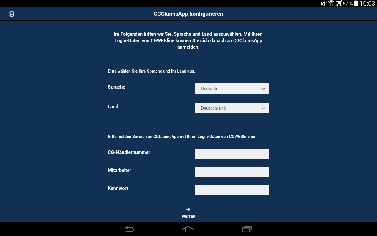 Android application CGClaimsApp screenshort