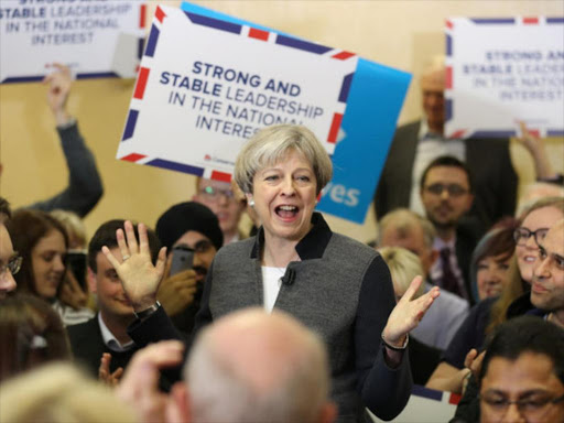 Britain's Prime Minster Theresa May delivers a stump speech at Netherton Conservative Club during the Conservative Party's election campaign, in Dudley April 22, 2017. /REUTERS