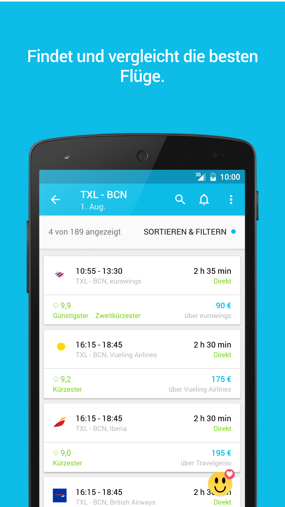 Android application Skyscanner Flights Hotels Cars screenshort