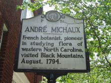 French botanist, pioneer in studying flora of western North Carolina, visited Black Mountains, August, 1794.Plaque via North Carolina Highway Historical Marker Program, and is used with their...