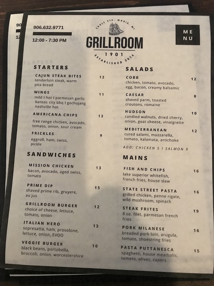 Grillroom 1901 gluten-free menu