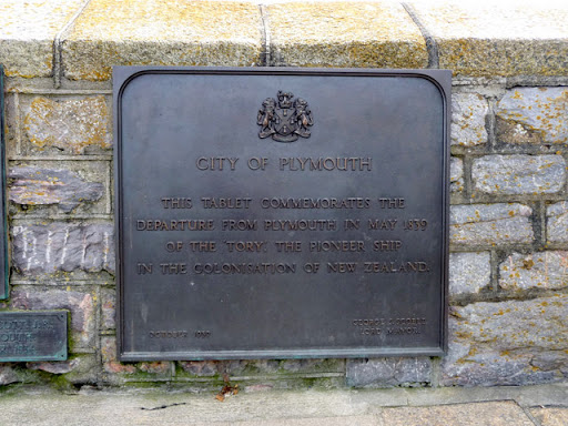 Plaque commemorating the departure in May 1839 of the Tory, the pioneer ship in the colonisation of New Zealand. © Copyright Christine Matthews and licensed for reuse under this Creative Commons...